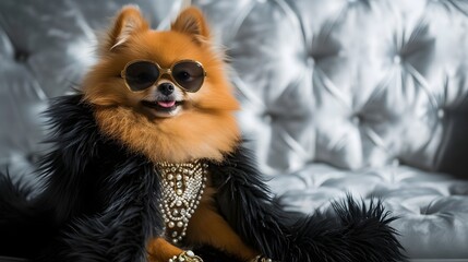Pomeranian Dog In Fashionable Clothing (Generative AI)