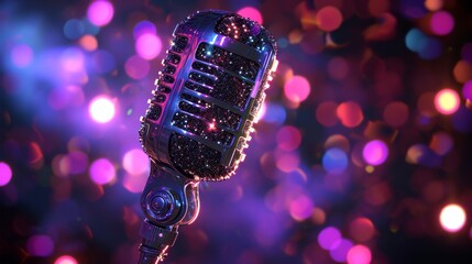 A microphone dressed up in a sparkly outfit channeling its inner diva as it dominates the stage with its powerhouse vocals.