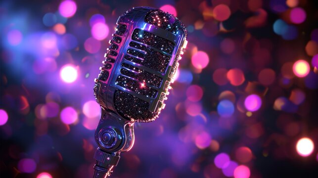 A microphone dressed up in a sparkly outfit channeling its inner diva as it dominates the stage with its powerhouse vocals.