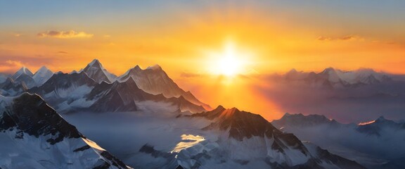 Panoramic view of Himalaya mountains at sunrise, Nepal.