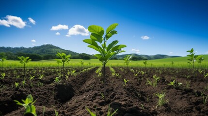 Image of tree plantation. Landscape with young trees.