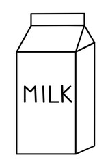 Milk Box isolated on a white background. Carton packaging. Dairy product. Hand drawn doodle, sketch monochrome style. Vector flat illustration.