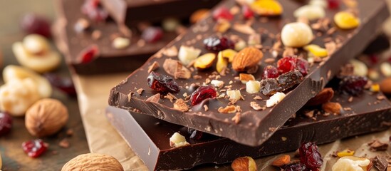 Nuts and dried fruits are included in the handmade raw vegan chocolate.
