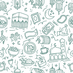Seamless pattern with doodle ramadan kareem elements