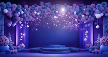 3d render, abstract background, podium, stage, stage, pedestal, platform, stand, show product, blue, purple