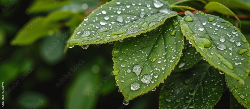 Sticker The rain has made the leaves look beautiful with water drops.