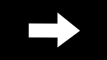 White flat moving arrow on black background. Abstract directional arrow