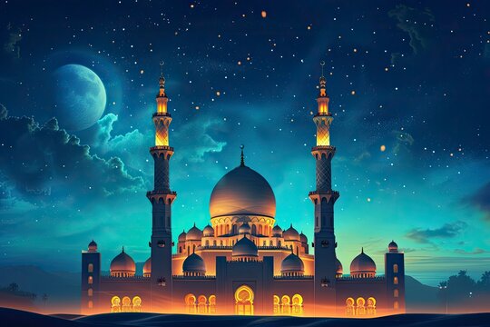 mosque Poster design background, realistic, HD, copy space - generative ai