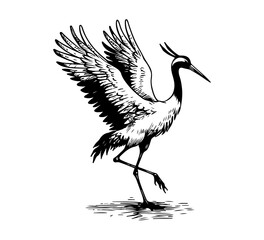 Japanese Crane Bird hand drawn vector illustration