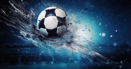 Fototapeta premium A soccer ball is seen mid-flight, soaring through the air during a game.