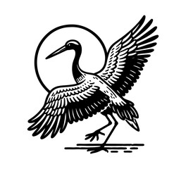 Japanese Crane Bird hand drawn vector illustration