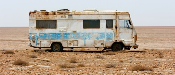 A rusty old camper van. Generative AI.