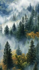 A forest with trees and fog in the background. Generative AI.
