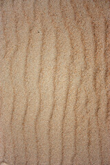 Waves on the surface of the sand, top view. The wavy surface of coastal sand. The structure of waves on sea sand.