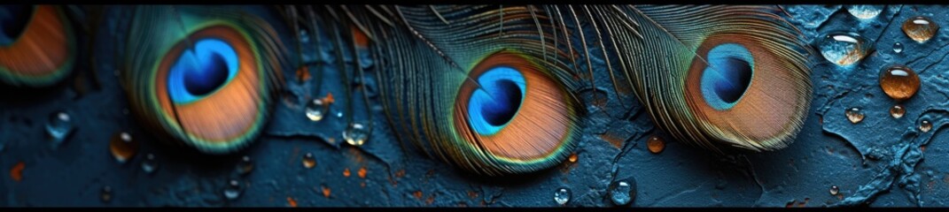 Obraz premium vibrant peacock feathers on a vintage surface