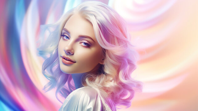 Fashion model in iridescent stylized scene