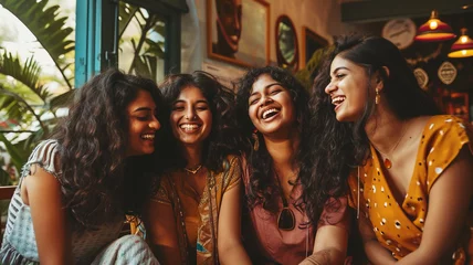 Fototapete A group of Indian woman talking and laughing together © FATHOM