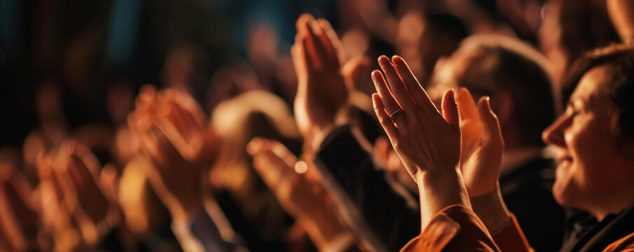 Audience clapping their hands at a large event