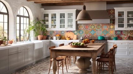 Fototapeta na wymiar Global Bohemian Chic Kitchen - A Fusion of Cultures and Colors
