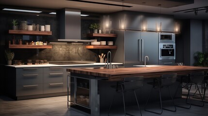 Sleek Urban Kitchen Chic: Metallic Sheen and Transparent Elegance
