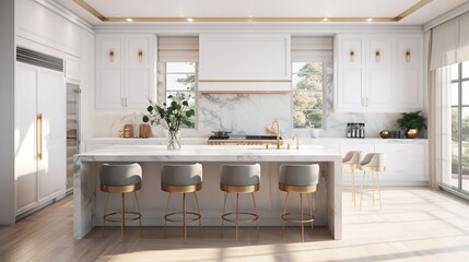 Elegant Classic White Kitchen with Timeless Marble Accents