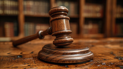 Judge holding gavel in courtroom