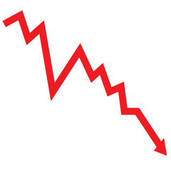 Red arrow going down stock icon on white background. Bankruptcy, financial market crash icon for your web site design, logo, app, UI. graph chart downtrend symbol.chart going down sign