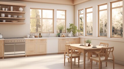 Fototapeta na wymiar Coastal Grandmother Chic: Soothing Neutrals & Timeless Comfort in the Kitchen