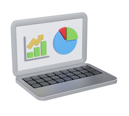 3D illustration Cartoon laptop with graph on screen