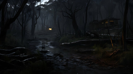 a fantasy forest wallpaper featuring a dark chiaroscuro style, created by artists dmitri danish and...