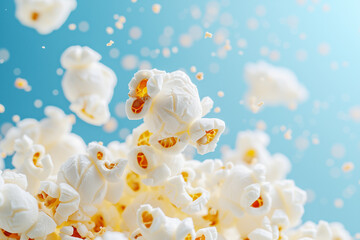 Close-Up Of Popcorn Against Blue Background.