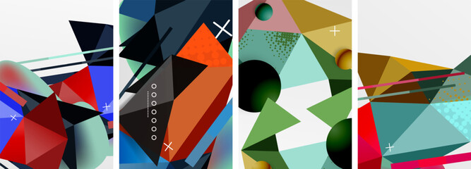 Geometric elements in abstract poster composition set. Vector illustration For Wallpaper, Banner, Background, Card, Book Illustration, landing page