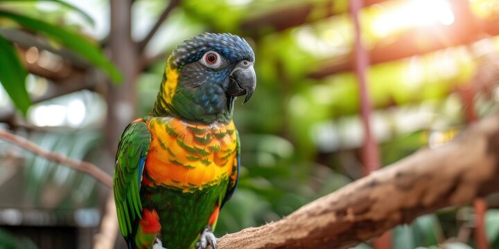Vibrant Plumage, A Close-up of a Parrot Captured in a Bright and Colorful Photo, Showcasing its Exquisite Feathers and Radiant Beauty.