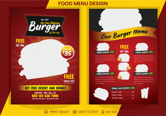 Burger & fast food menu cover design layout or pizza , chicken banner, fastfood poster,food flyer, cover background with brush effects vector 