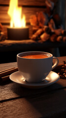 Cup of delicious coffee on cozy background picture
