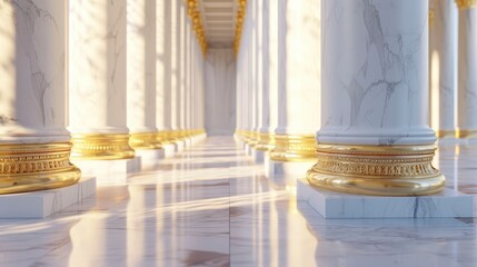 3D Rendering White and Gold Marble Columns Adorning the Exterior of the Supreme Court in Washington, D.C. - obrazy, fototapety, plakaty