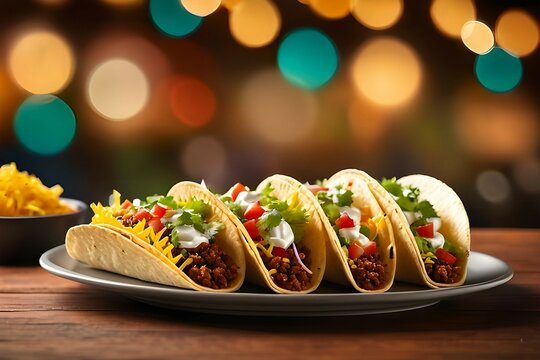 Delicious Mexican Food Tacos Are Served With The Bokeh Background On A Certain Event Or Occasion