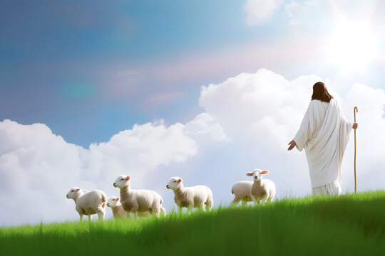 Jesus Christ, good shepherd and flock of sheep