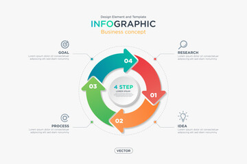 infographic business concept. infomation 4 step in circular arrow format. Design Element and Template on Background White Color Mode. On Vector