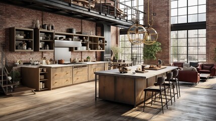 Eclectic Loft Kitchen: Exposed Architectural Beauty and Creative Mix
