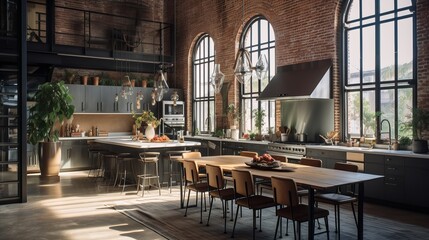 Eclectic Loft Kitchen: Exposed Architectural Beauty and Creative Mix