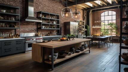 Eclectic Loft Kitchen: Exposed Architectural Beauty and Creative Mix