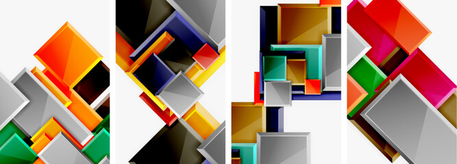 Color glass glossy square composition poster set for wallpaper, business card, cover, poster, banner, brochure, header, website