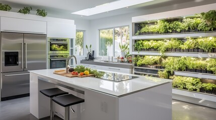 Sustainable Farm-to-Table Kitchen with In-House Herb Garden - obrazy, fototapety, plakaty