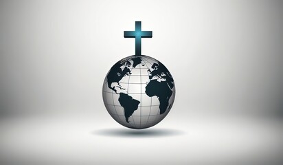 Religious global mission Spreading the word. Globe with Christian cross on a white background