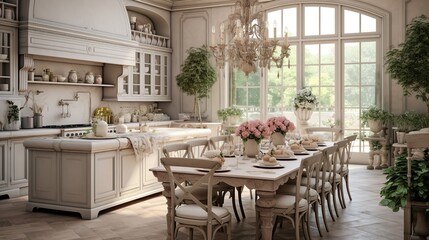 Obraz premium Rustic Elegance: French Country Kitchen with Timeless Antique Accents