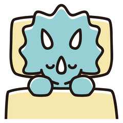 布団で眠るベビートリケラトプスの上半身のイラスト