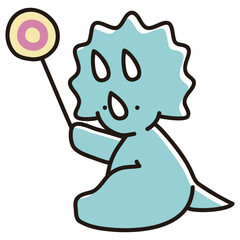 正解の札を座って掲げるベビートリケラトプスのイラスト