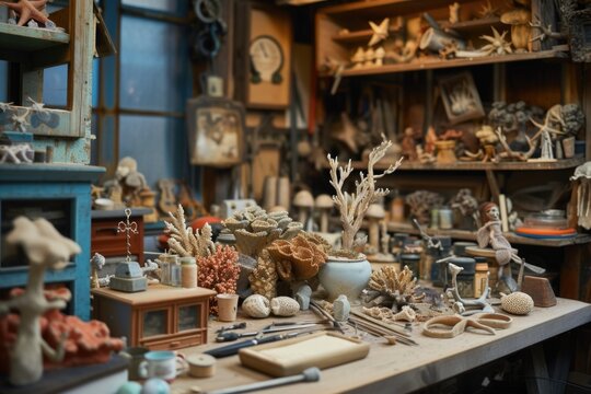 Table with many different items on it