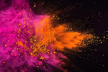 Fototapeta na wymiar orange pink powder holi colors against black background